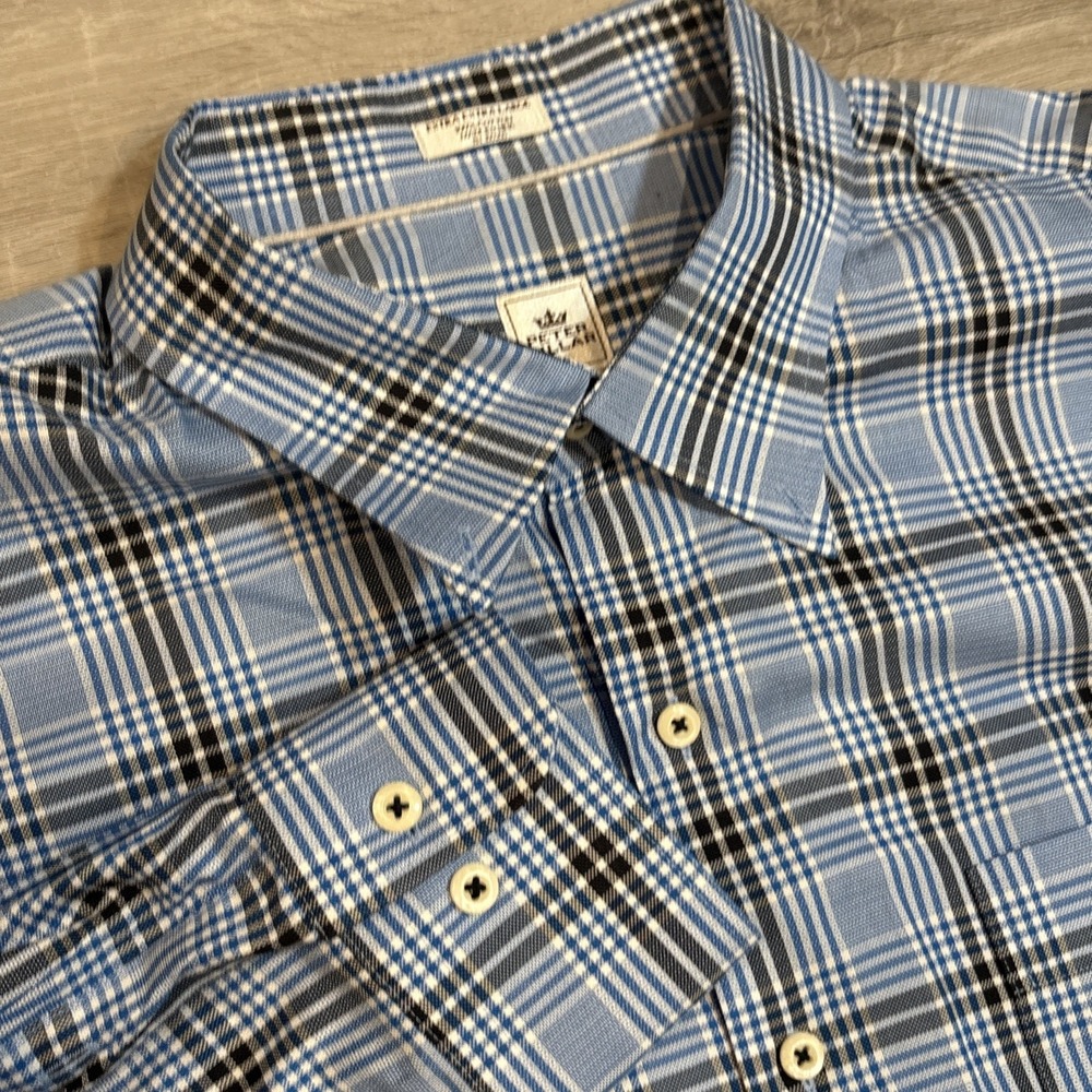 PETER‎ MILLAR 100% COTTON BLUE PLAID BUTTON DOWN SHIRT SIZE XXL